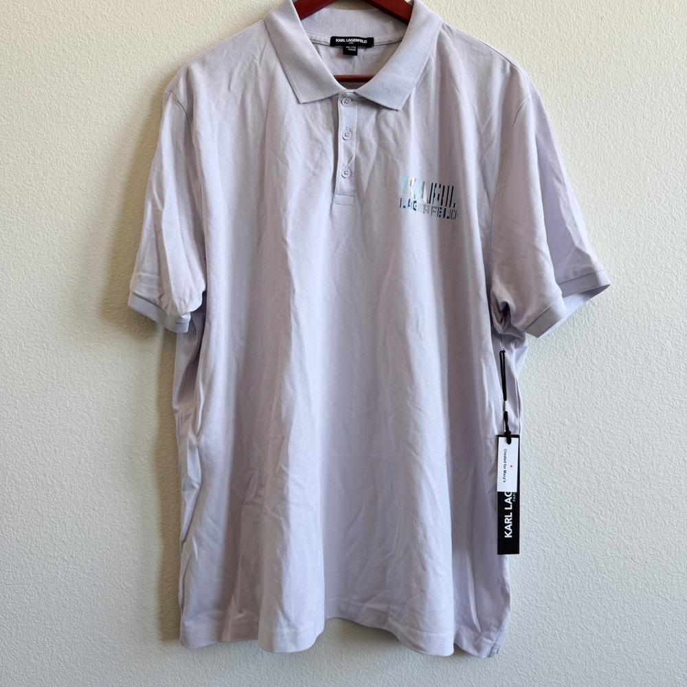 Karl Lagerfeld Paris Mens Lavender Cotton Pique Logo Polo Shirt XXL LM3K3818